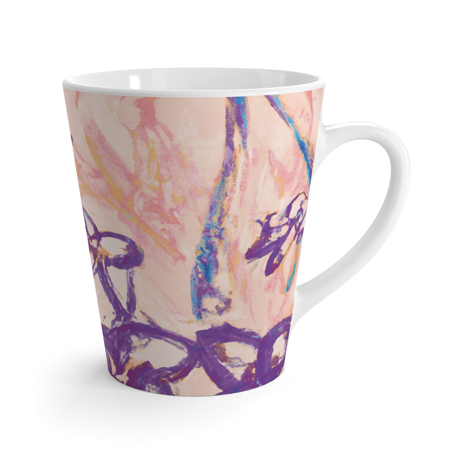 Latte White Mug - Tropical Doodles, Peach