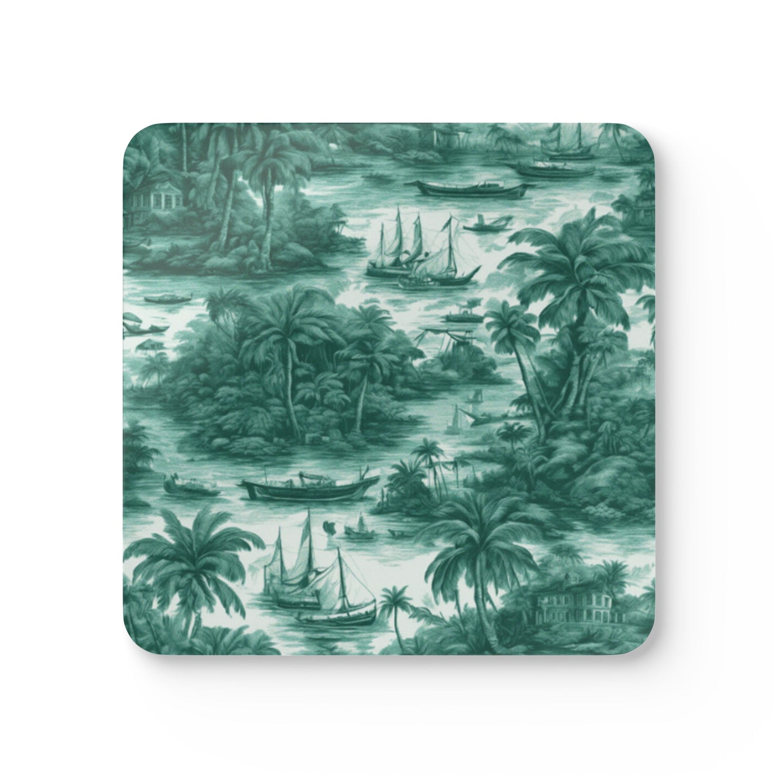 Coaster Set/4 - Tropical Toile #1, Evergreen