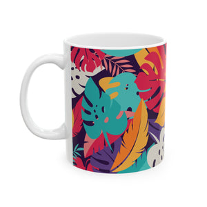 Ceramic White Mug - Colorful Rainforest Plants