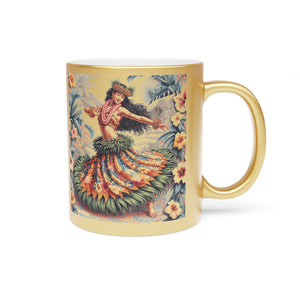 Tropical Metallic Mug, Gold or Silver - Hawaiian Dancer