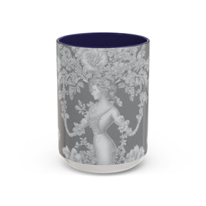 Accent Color Coffee Mug (11, 15oz), Pearl Lady Toile/Slate