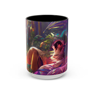 Accent Color Coffee Mug (11, 15oz) - Midnight Kiss in Tropical Garden