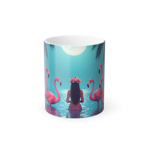Color Morphing Mug, 11oz, Moonlit Mermaids and Flamingos
