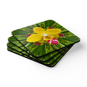 Coaster Set/4 - Yellow Orchid Kaleidoscope