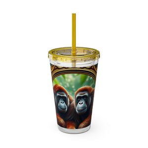 Tropical Tumbler with Straw | 16 oz: Framed Orangutan Apes