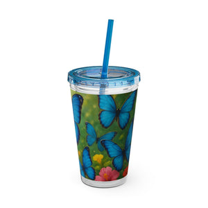 Tropical Tumbler with Straw | 16 oz : Morpho Butterflies Flight