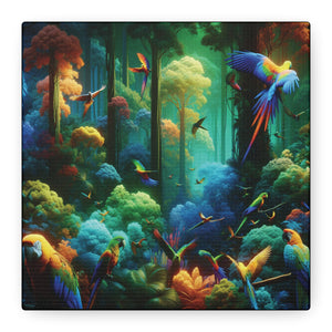 Tropical Parrots Canvas Wall Art — Vibrant Flight School Jungle Scene Matte