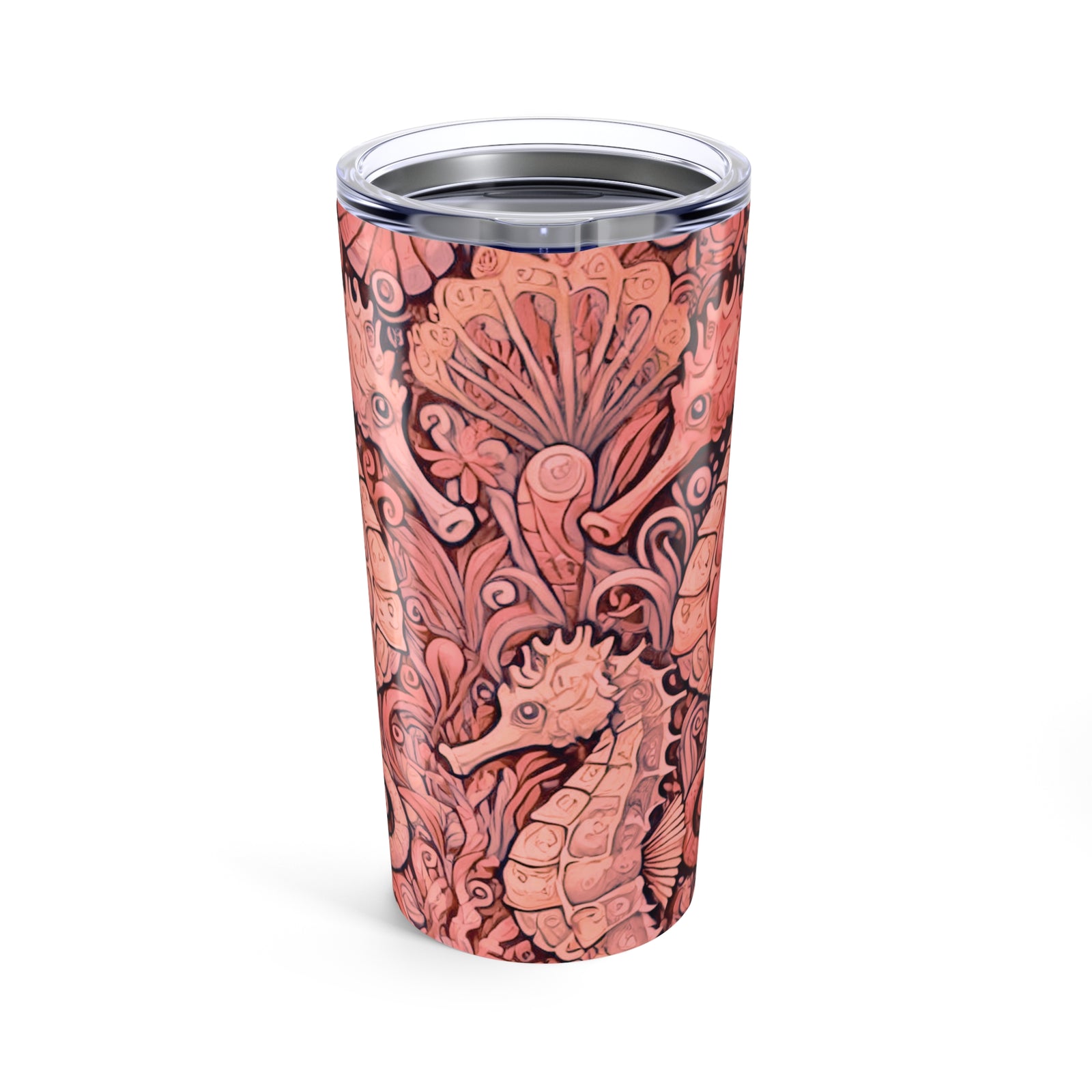 20oz Tropical Glossy Tumbler, Stainless Steel / Seahorse Trio, Red