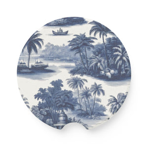Soapstone Car Coaster - Tropical Trip Toile, Blue