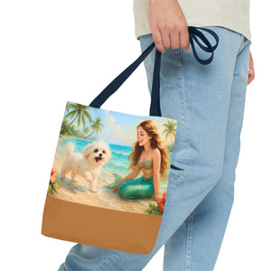 Puppy Ariel and Mermaid Tote Bag - 3 Sizes
