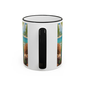 Accent Rim & Handle Coffee Mug ~ Lulu the Parrot Drinking Coffee