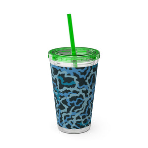 Tropical Tumbler with Straw | 16 oz: Coral Threads, Blue