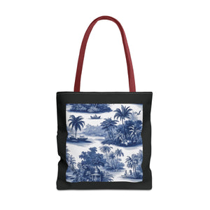 Coastal Toile Tote Bag, Blue — 3 Sizes