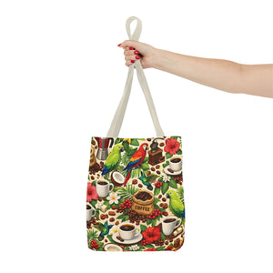 Tropical Parrots & Coffee Tote Bag, Green - 3 Sizes