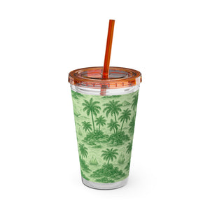 Tropical Tumbler with Straw | 16 oz: Faraway Toile/Green