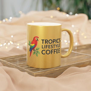 Tropical Metallic Mug, Silver - Tropics Lifestyle Coffee Parrot Logo