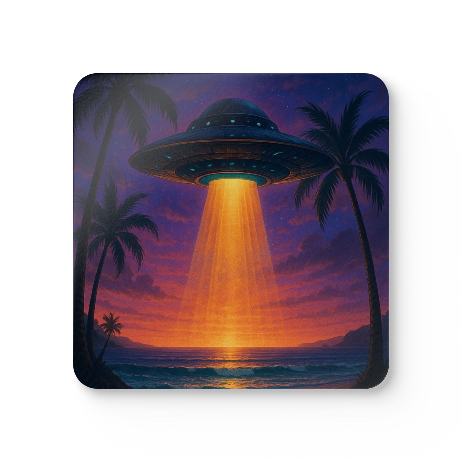 Coaster Set/4 -  UFO at Beach Sunset