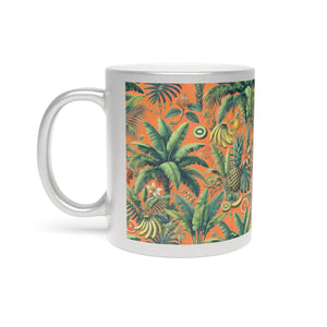 Tropical Metallic Mug, Silver - Tropical Palms & Fruit, Orange