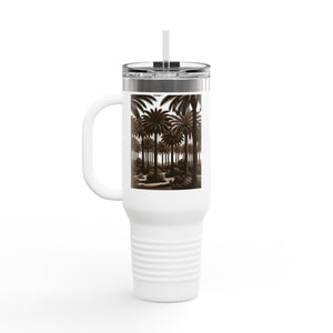 Woodcut Palms Insulated Travel Mug - 40oz - Perfect for Outdoor Adventures