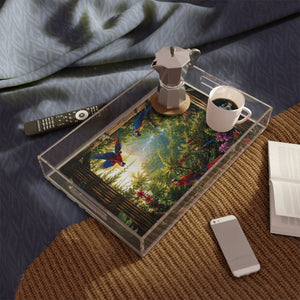 Acrylic Coffee Station/Serving Tray ~ "Paradise Falls" Rainforest Parrots