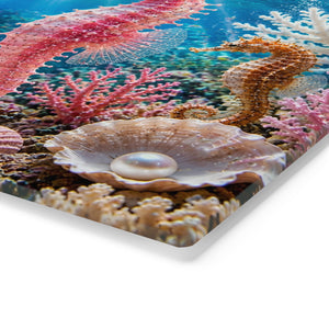 Glass Coffee Station Tray — Colorful Pink Seahorse Underwater Art