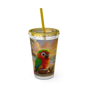 Tropical Tumbler with Straw | 16oz: Tiki the Parrot