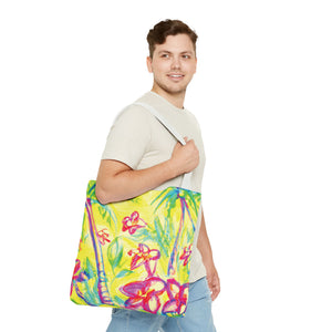 Tropical Doodles Tote Bag, Yellow - 3 Sizes