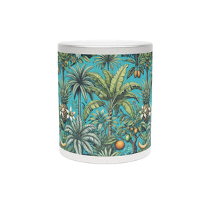 Tropical Metallic Mug, Silver - Tropical Fruit & Palms, Turquoise