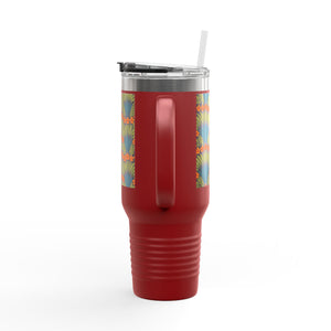 Insulated Travel Mug, 40oz / Hibiscus Fan Dance, Orange - Perfect for Outdoor Adventures