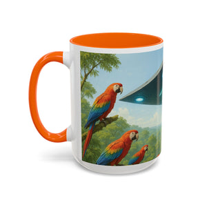 Accent Coffee Mug (11, 15oz), 8 Colors - UFO and Macaws