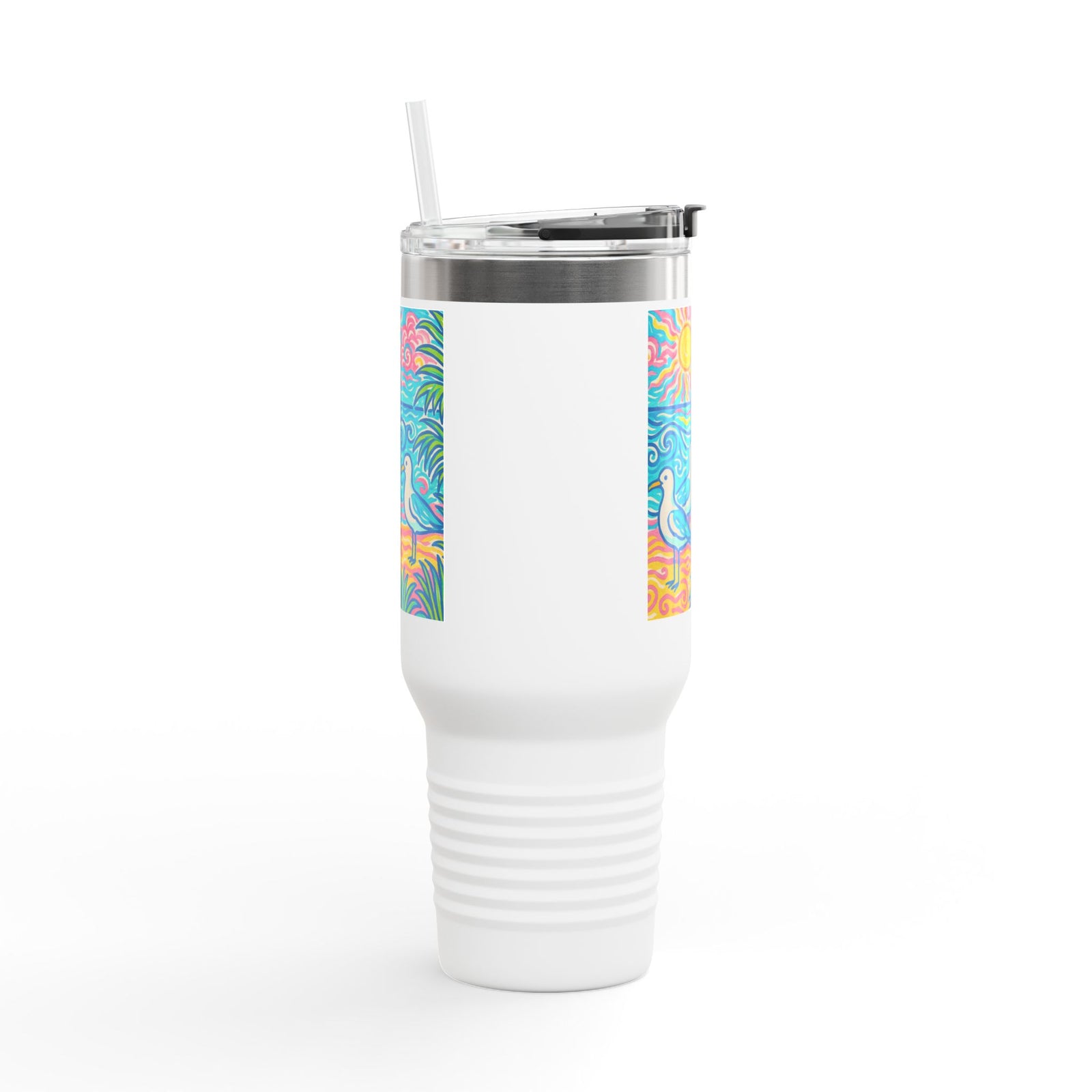Insulated Travel Mug, 40oz / Tropical Beach Seagulls - Perfect for Outdoor Adventures
