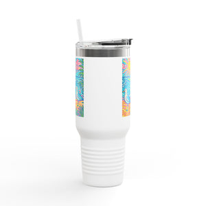 Insulated Travel Mug, 40oz / Tropical Beach Seagulls - Perfect for Outdoor Adventures