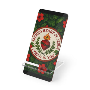 Religious Smartphone Display Stand with Sacred Heart of Jesus Prayer, Black