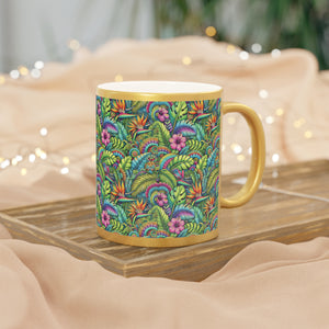 Tropical Metallic Mug, Gold or Silver: Rainforest Blooms