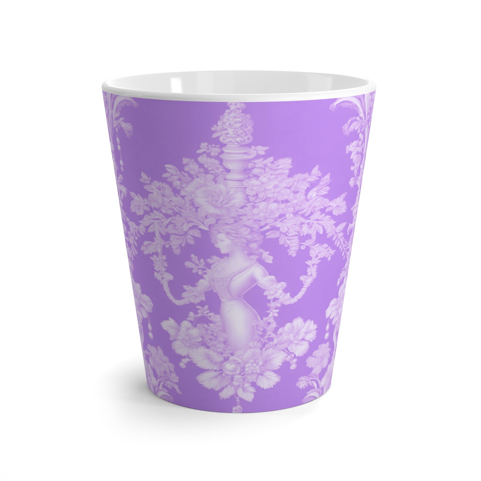 Latte White Mug - Perfect for Coffee Enthusiasts / Pearl Lady Toile, purple