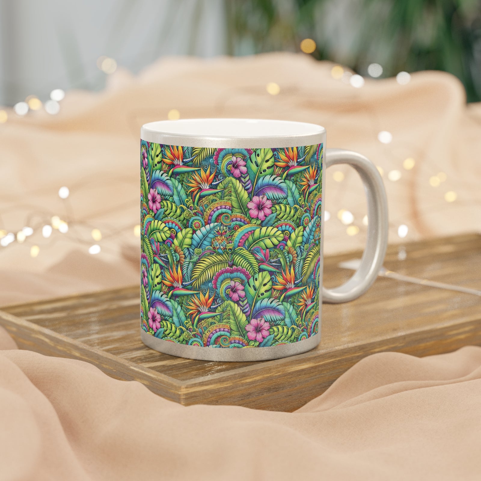 Tropical Metallic Mug, Gold or Silver: Rainforest Blooms
