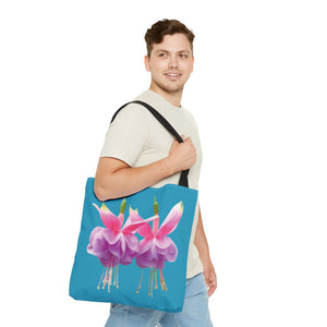 Two Fuschsias Tropical Flower Tote Bag/Turquoise - 3 Sizes