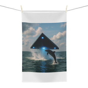 Tropical Microfiber Coffee/Tea Towel – UFO & Dolphin, White
