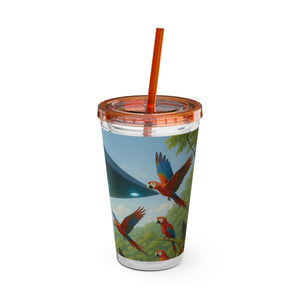 Tropical Tumbler with Straw | 16 oz: UFO and Parrots