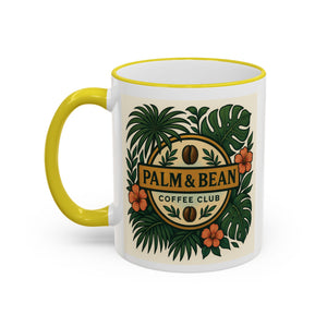 Accent Rim & Handle Coffee Mug — Palm & Bean Coffee Club Logo