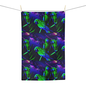 Tropical Microfiber Coffee/Tea Towel ~ Neon Parrots With Cosmos