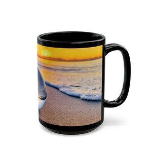 Black Coffee Mug ~ Sunrise Beach Crystal Ball
