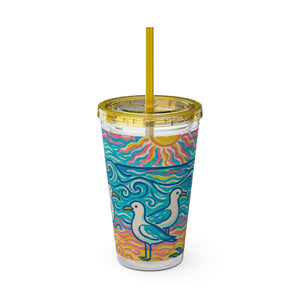 Tropical Tumbler with Straw | 16 oz: Beach Seagulls