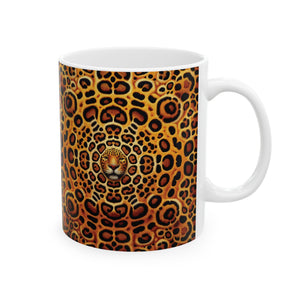 White Ceramic Mug — Bold Leopard Hiidden Pattern Coffee Cup (11oz & 15oz)
