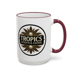 Accent Rim & Handle Coffee Mug — Tropics Lifestyle Coffee Pearl/Palm Logo