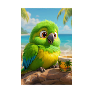 Tropical Beach Poster — Lulu the Parrot Matte Vertical Art Print