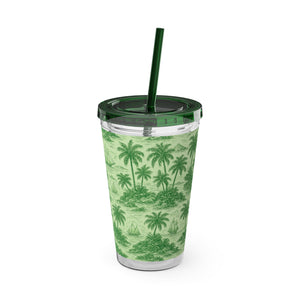 Tropical Tumbler with Straw | 16 oz: Faraway Toile/Green