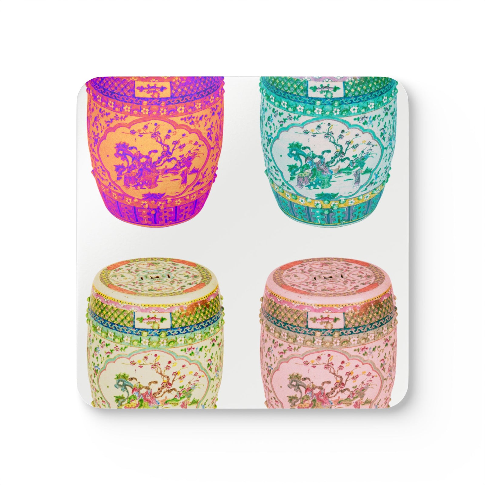 Coaster Set/4 - Pop Art Porcelain Stools, White