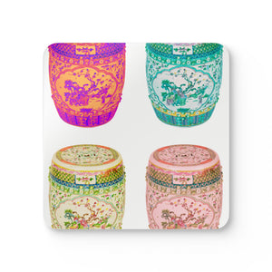 Coaster Set/4 - Pop Art Porcelain Stools, White