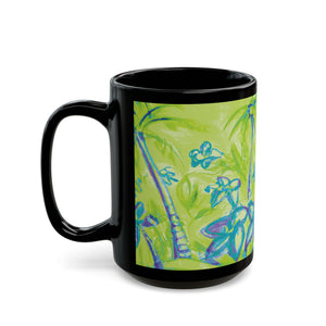 Black Coffee Mug - Tropical Doodles, Lime